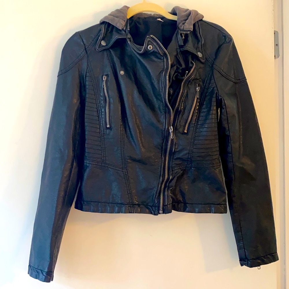 Free People Hooded Leather Jacket